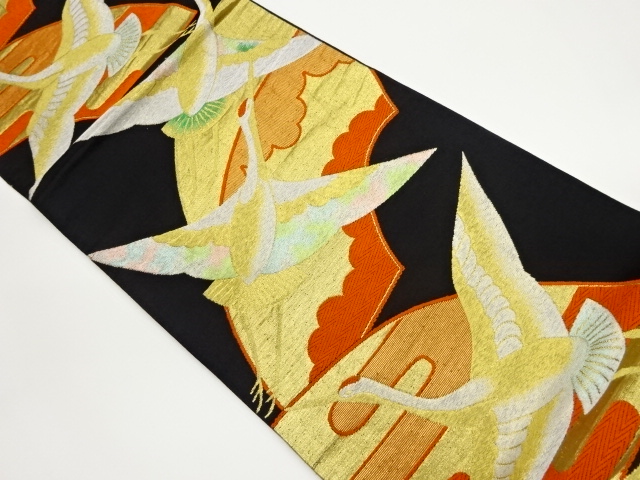 地紙に群鶴模様織出し袋帯